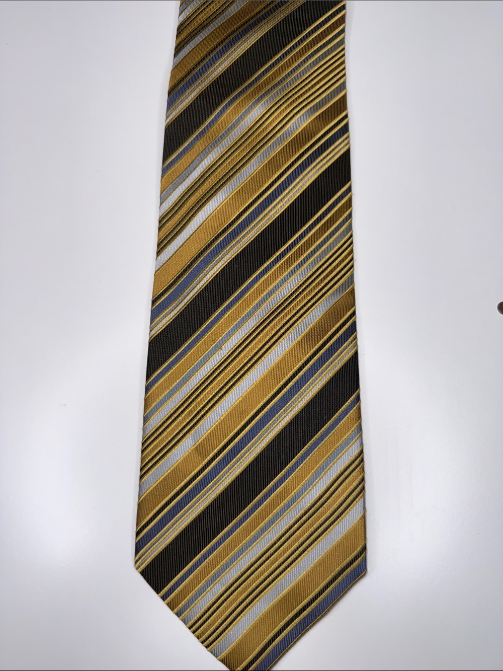 Milano Black and Gold Striped Men's Tie with Gray and Blue Accents